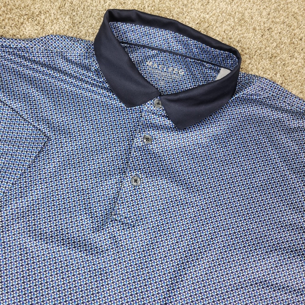 Maelreg Mens XL Blue AOP Geometric Performance Stretch Golf Polo Short Sleeve
